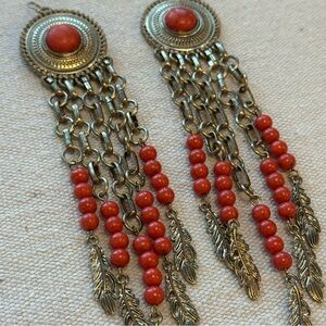 large dark red statement earrings gold brass